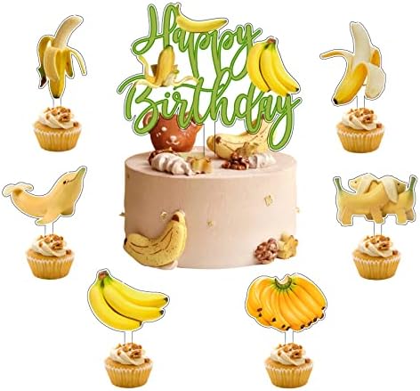 7 Pcs Acrylic Banana Cake Toppers Banana Cake Decorations Fruit Birthday Party Decorations for Banana Baby Shower, Fruit Themed Party