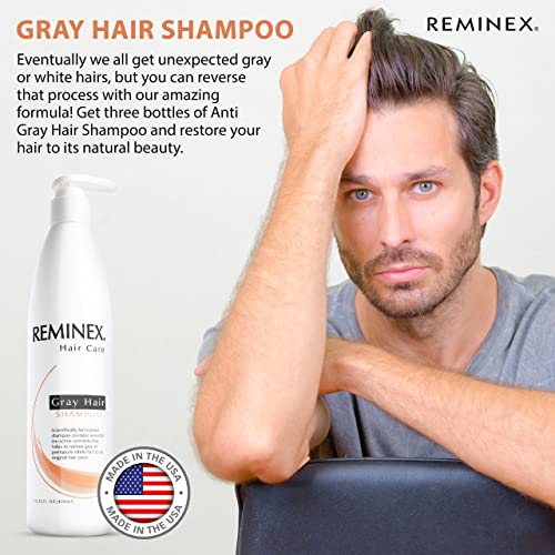 Reminex Anti Gray Hair Shampoo - Proprietary Treatment Infused With Argan Oil To Help Restore Gray And White Hair To Its Natural Color - 13.5 Oz No Paraben (1 Pack) #TOP4