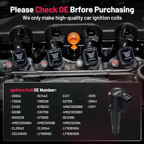 Image of BDFHYK Ignition Coil Pack DG504 FD505 Compatible with Ford Focus 2003-2010 Ford Escape 2005-2008 Mercury Mariner Mazda 3 Tribute Ford Oem Coil Packs Coil for Ford 2.0L 2.3L L4 DG501 DG541 Set of 4