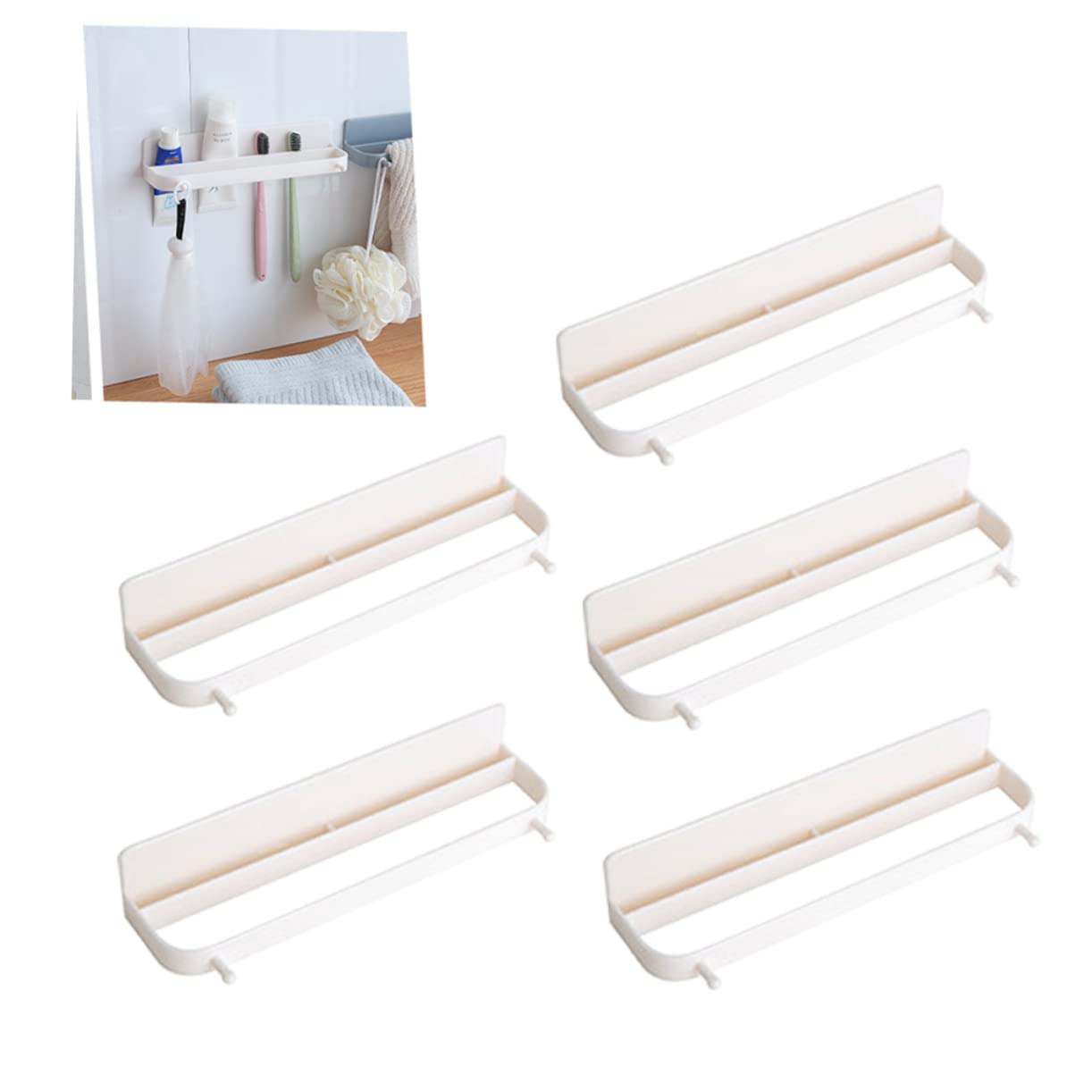 Vaguelly 5Pcs Wall Mounted Slippers Rack Punch Shoes Organizer Creative Bathroom Storage Holder for Tidy Home Easy Installation Self Adhesive Hooks Beige
