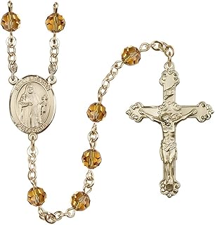 Bonyak Jewelry 14k Gold 6mm Austrian Crystal Saint Brendan The Navigator Rosary - November Yellow, Metal, No Gemstone