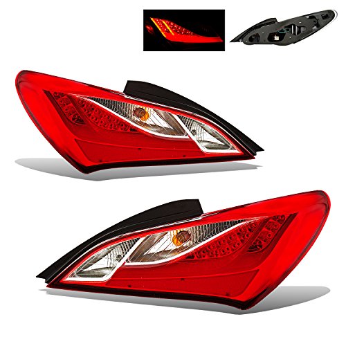 SPPC Red Lens LED Taillights Assembly Set For Hyundai Genesis Coupe - (Pair) Driver Left and Passenger Right Side Replacement