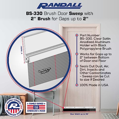 Heavy Duty Brush Door Sweep – 36\" Long Draft Stopper | Clear Anodized Aluminum Holder with 2\" Polypropylene Bristles | Weather Stripping Door Bottom Seal for Exterior & Interior Doors - Thumbnail 2