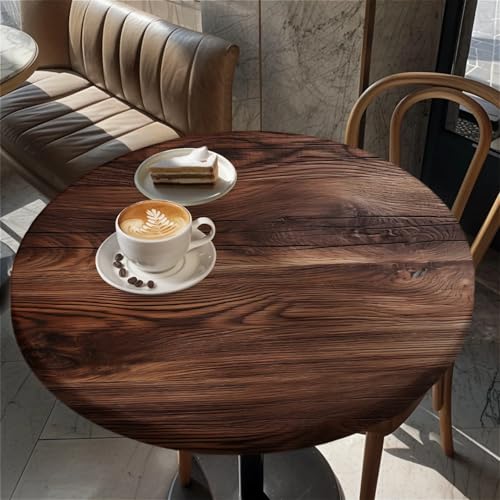Round Fitted Tablecloth with Elastic Edge, Waterproof Stain Resistant Fabric Table Cover for 37"-44" Round Table, Indoor Outdoor Dining, Kitchen Decor, Camping, Party, Holiday, Walnut Wood by Generic - Used condition - Image 7