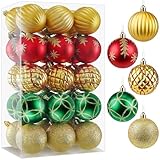 30Pcs Christmas Ornaments Balls, 2.36 Inch Red and Gold Shatterproof Tree Decorations Balls Ornaments with Glitter, Classic Holiday Baubles for Xmas Tree, Wreath, Party & Home Décor (#19)
