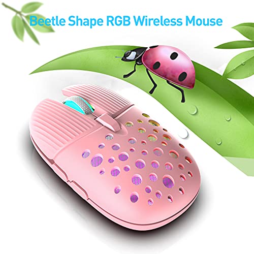 Wireless Gaming Mouse, 2.4G Portable Computer Mouse with Honeycomb Shell, Adjustable DPI, Silent Click, 7 Changeable LED Color Ergonomic Optical Gamer Mice for Laptop PC Gamer Computer Desktop(Pink)