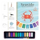 Cuaderno de ejercicios de acuarela, suministros de artesanía de 12 colores con pinturas, kit de cuaderno de acuarela con pincel, para niñas principiantes, cuadernos, aula, casa, viaje, fiesta