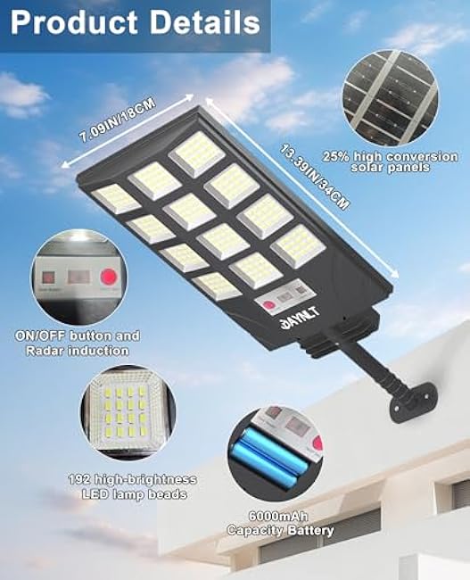 JAYNLT Solar Lights for Outside, 5 Lighting Modes Solar Flood Security Light with Motion Sensor & Dusk to Dawn&Remote, 6500K Street Lamps for Yard Garden,Shop - 2PACK