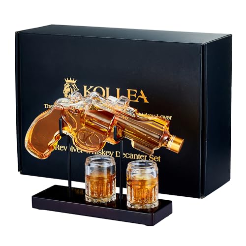 Birthday Gifts for Men Dad, Kollea Gun Whiskey Decanter Set with Shot Glass, Cool Anniversary Christmas Gifts Ideas for Him Husband Brother, Funny Military Retirement Present, Home Bar Drinking Party