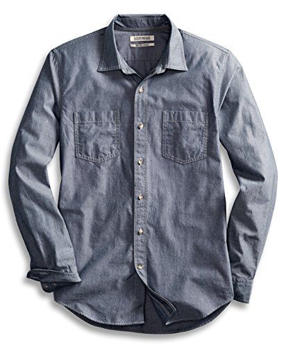 Goodthreads Men's Slim-Fit Long-Sleeve Double Pocket Work Shirt, Blue, Large