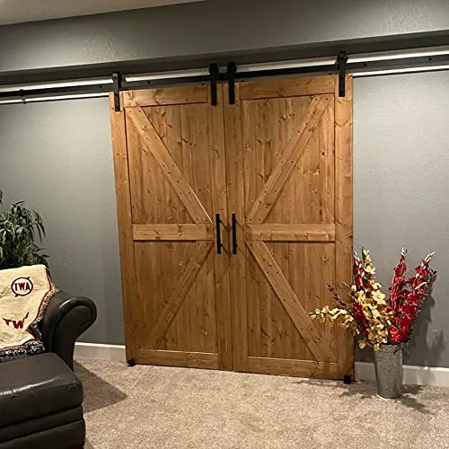 Image of S&Z TOPHAND 8 FT (4-17FT) Classic Sliding Barn Door Hardware Kit Whole Set, 12'' Door Handles,Easy to Install, Perfect for Kitchen,Living Room, Bathroom