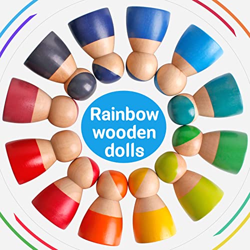 Shierdu 12 Pcs Rainbow Wood Peg Dolls Wooden Pretend Play People Figures For Toddlers Preschool Learning Educational Toys Wooden Toddler Toys For Boys Girls #TOP3