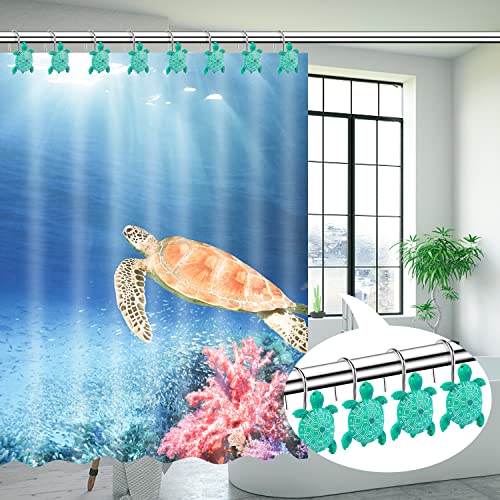 Sea Turtle Shower Curtain Hooks Rings,12Pcs Metal Rustproof Shower Curtain Hangers,Cute Bathroom Accessories Set Nautical Beach Fashion Theme Bathroom Decoration #TOP5