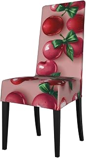 Cherry with Bow Removable seat Cover, Stretch Dining Chair Protector for Square Back Dining Chairs, Priest Chairs