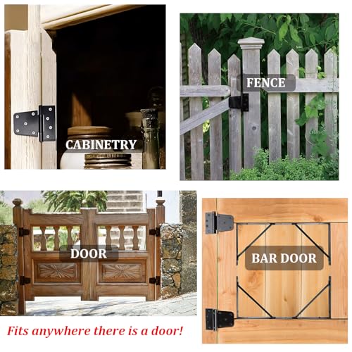 3-1/2" Heavy Duty Gate Hinges, 8 Pack Black Iron Shed Door T Hinges for Barn Wood Fence With 144PCS Screws - Image 4