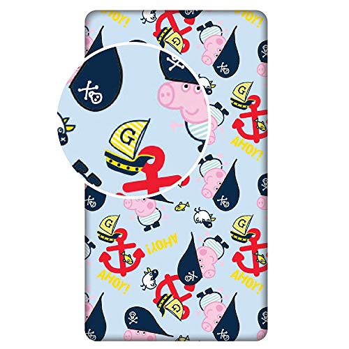 L-S KIDS BOUTIQUE Georges Peppa Pig - Drap Housse 90 x 200 cm pour lit Une Personne 100% Coton Cover