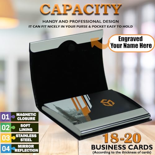 Image of Mini2buy Customized Unisex Vertical Card Holder Name Engraved for Credit|Debit|ATM|Business Visiting RFID Blocking Stainless Steel (1 x 10 x 6 cm) Personal Corporate Gift (CD-Black)