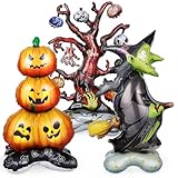 Décorations riches : les décorations d’halloween comprennent une variété d’éléments tels que des pyramides de citrouilles et des arbres, renforçant l’atmosphère d’halloween, des ballons festifs et des ballons décoratifs d’halloween