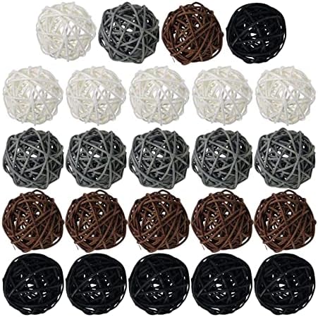 chiwanji 24/15Pcs Wicker Rattan Balls Handmade Decorative Bird Toys Wedding Party Centerpieces Garden Florist, Black Gray White 24
