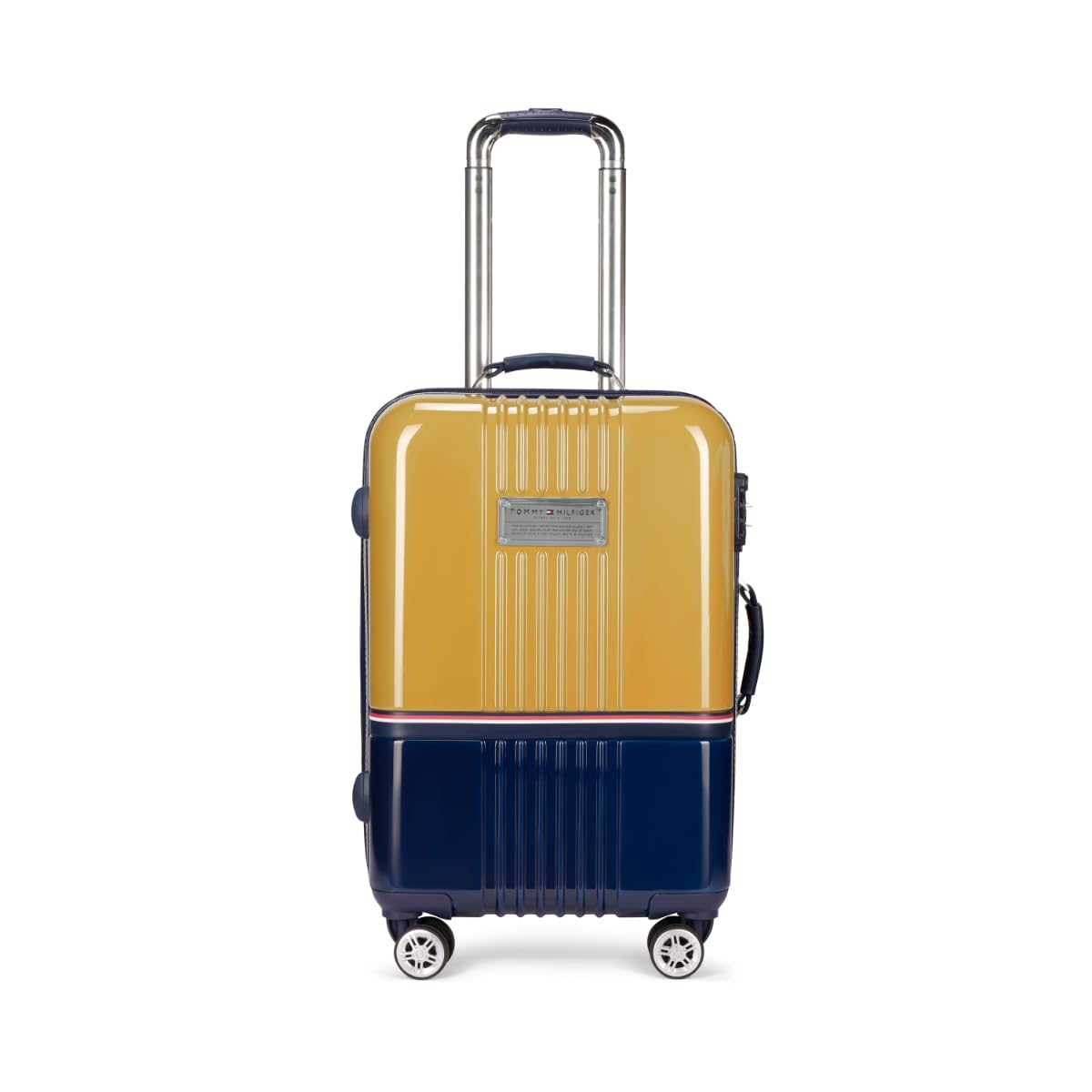 tommy hilfiger Twins Pro Medium Hard Luggage- Yellow&Navy |Check-in Trolley Bag with TSA Lock | 360° Spinner Double Wheels | Telescopic Handle | Polycarbonate Hardshell Suitcase | 67cm | 76L Capacity-picture-19