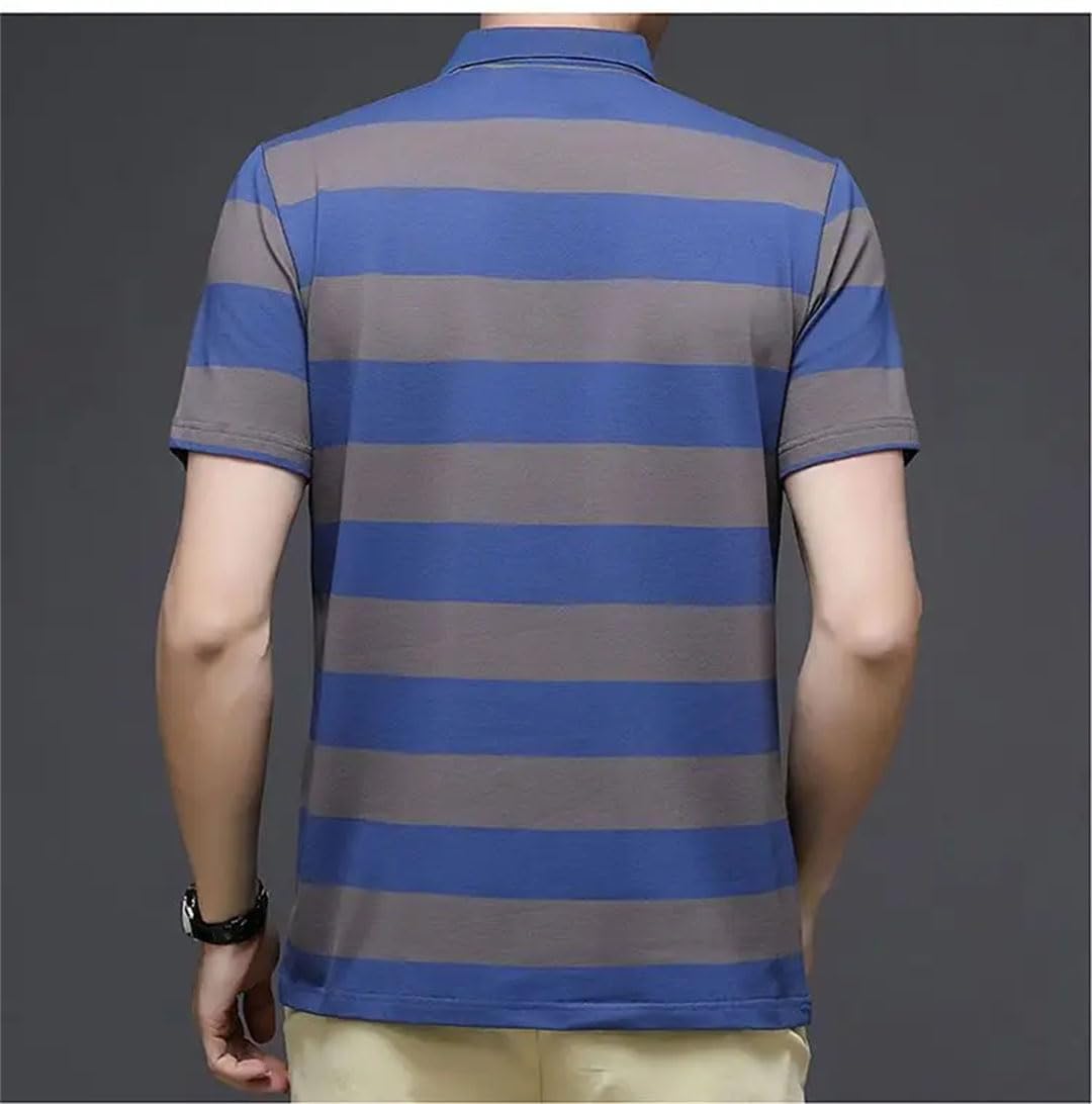 Polo de manga corta para hombre, a rayas, de algodón, con solapa, holgado, de secado rápido, para negocios