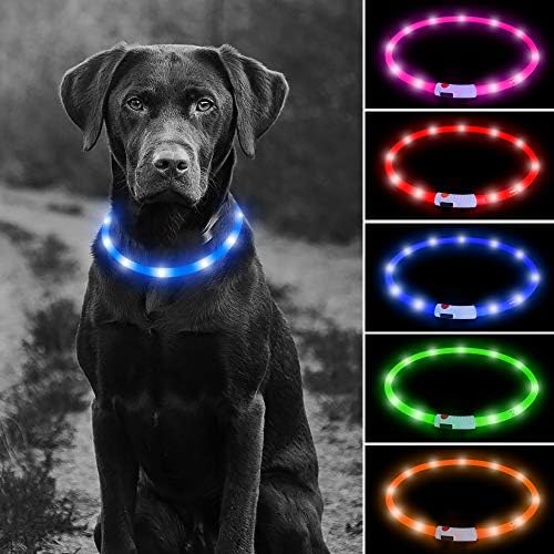 HIGO LED Dog Collar, USB Rechargeable Light Up Collars, Silicone DIY Cuttable Falshing Safety Collar for Your Small Medium Large Dogs (Blue)