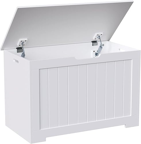 Miniatura 5 de JungleA Baúl de almacenamiento de 30 pulgadas, banco de almacenamiento de madera, caja organizadora de zapatos, con 2 bisagras de seguridad, para