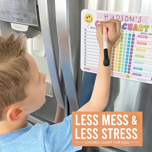 Image of Magnetic Chore Chart for Kids Dry Erase Reward Chart for Home and Classroom | Smiley Pink Reusable Behavior Charts for Kids at Home and School, Weekly Magnet Responsibility Tracker for Teens and Adults