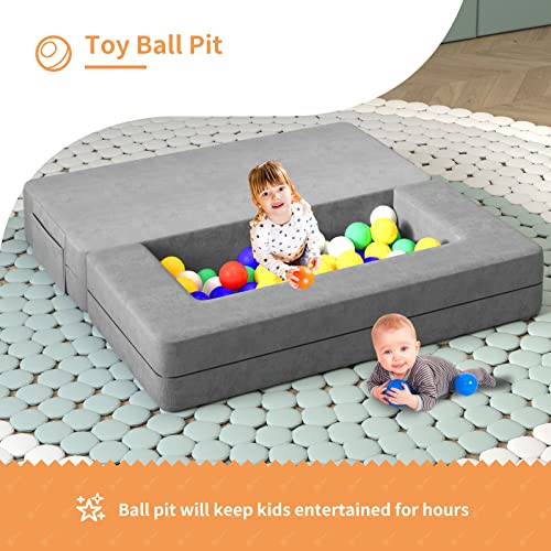 Linor Kids Couch, Toddler Couch With Washable And Durable Covers, Modular Kids Sofa Couch, Foldable Loveseat & Two Ottoman, Fold Out Lounger (Charcoal) #TOP4