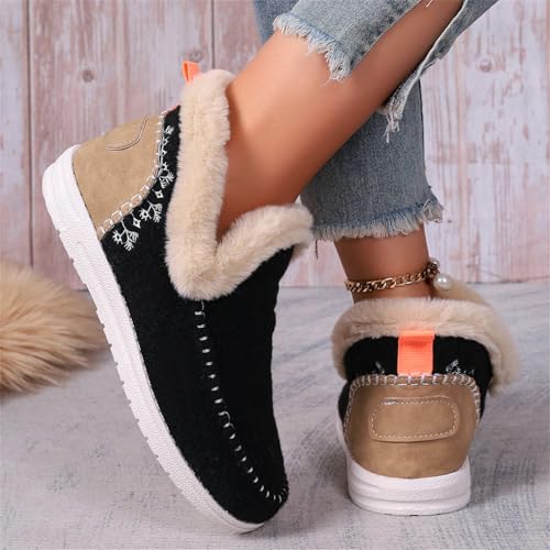 Booties For Women 2024 Winter Snow Boots Slip on Fur Lined Cold Weather Warm Ankle Booties Comfortable Loafers Shoes4