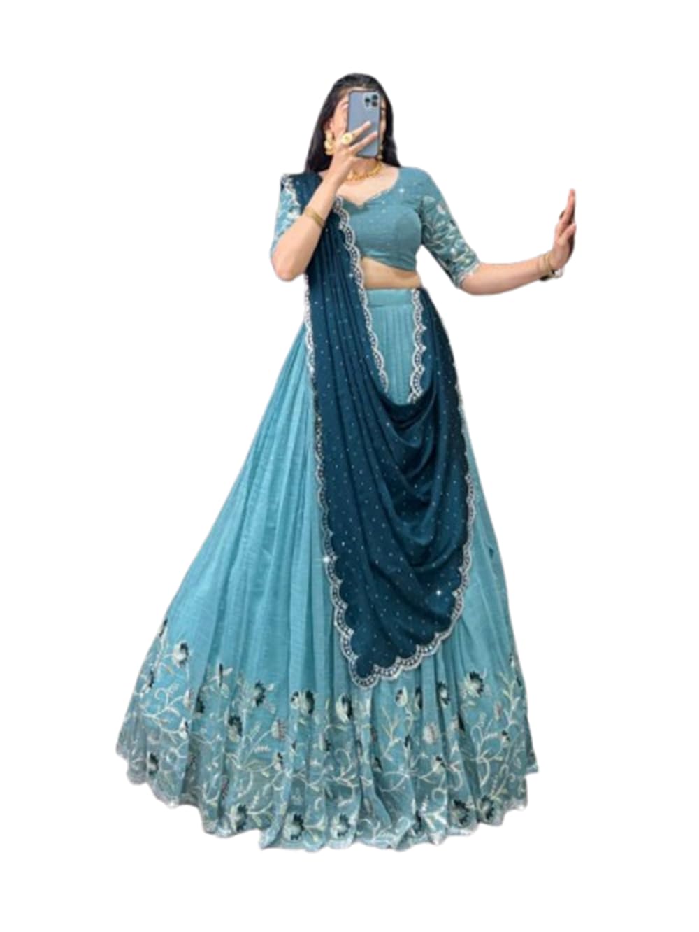 piludi Women's Chinnon Silk Embroidered Semi Stitched Lehenga Choli With Dupatta-picture-19