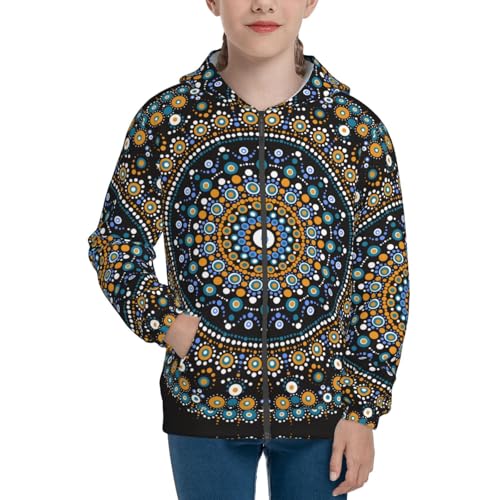 Dot Mandala Kid Hoodies Boys Zip Up Sweatshirts Girls Pullover with Pocket3