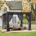 LVUYOYO Louvered Pergola 10' x 10', Outdoor Pergola with Adjustable Roof, Patio Aluminum Frame Metal Gazebo with Curtains and Netting for Patio, Backyard, Garden, Deck (Black)