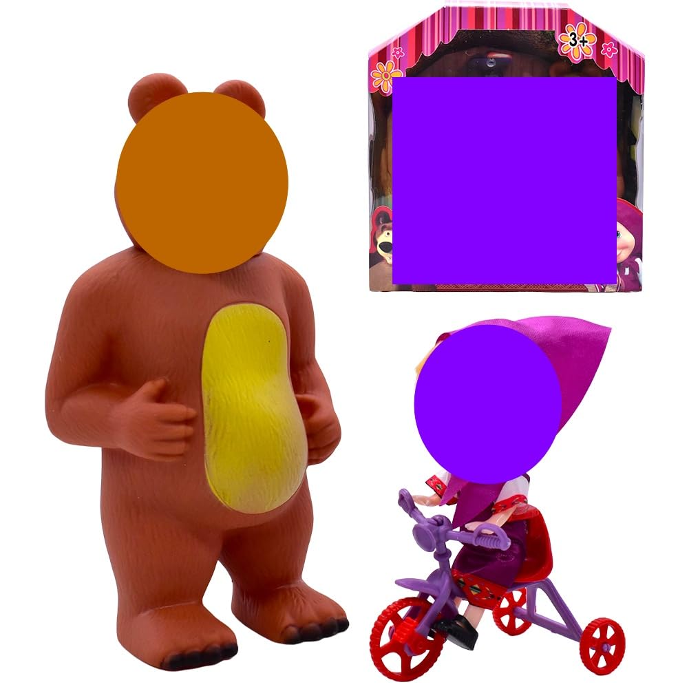 APDDHJKawaii Ma-sha Vinyl Toy Set 3D The Bear Soft Toy Desktop Decorations Press The Sounding Bear Her Animal Friends Doll Children's Educational Toys Birthday Collectables & Gifts for Boys and Girls