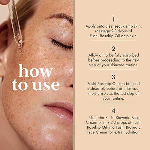 Fushi Organic Rosehip Seed Oil 30ml Best for Scars Fine Lines & Stretch Marks min Vitamin E 18.3 mcg/g Fresh-Pressed Ethical & Vegan Society Approved Manufactured in the UK - Image 4