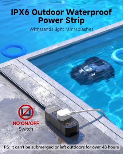 Image of Outdoor Power Strip, 3 AC Outlets, 15 FT, 1625W /13A High-Power Single-Device Use, with Anti-Electric Shock & IPX6 Waterproof, Ideal for Backyard, Patio, Garage, Kitchen, Workshop, NO Switch