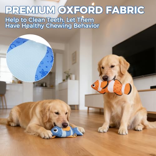 Image of Mihachi Floating Dog Water Pool Toys 2 Pack for Swimming Pool, Interactive Crinkle Pet Puppy Chew Toys for Play and Training, Funny Fish Toy for Small Medium Large Breed, Blue & Orange Fish