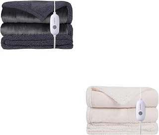 Electric Heated Blanket, 5 Level Heating 10H Auto Shutoff, Full Size White & Dark Gray