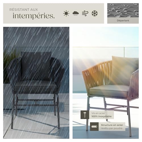 Lot 6 Fauteuils Jardin Corde + Coussins Épais TecTake