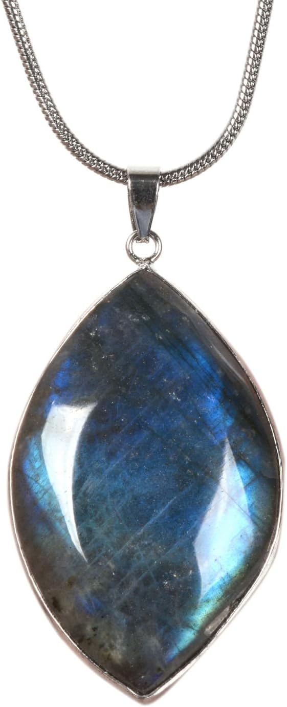 Justinstones Labradorite Energy Protection Healing Crystal Chakra LOVE Heart Leaf Pendant Necklace