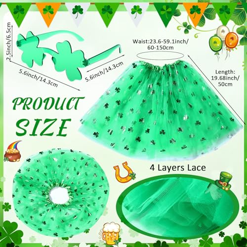 Mepase 12 Sets St. Patrick's Day Tutu Skirt with clover Shaped Sunglasses for Women Shamrock 3 Layered Tulle Ballet Tutus Set for St. Patrick's Day Running Party Costume by Mepase - Image 2