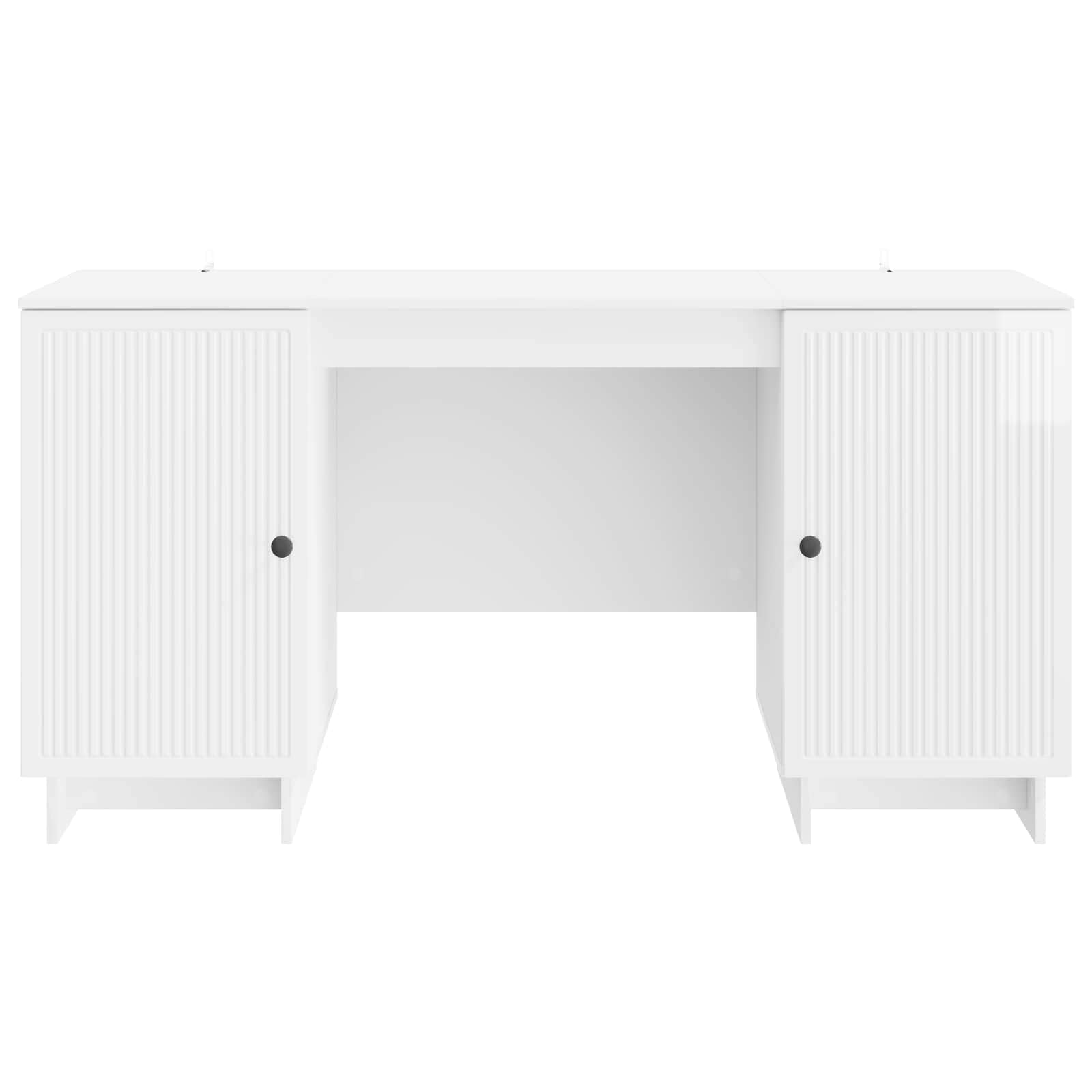 Scrivania bianco lucido in legno ingegnerizzato 142,5 x 50 x 75 cm con ripiano e cassetto, tavolo scrittoio per computer, postazione lavoro per ufficio, studio, smartworking, gaming