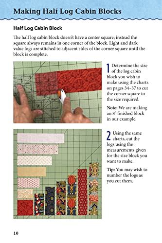 Log Cabin Block Basics, Revised Edition: Step-By-Step, Carry-Along Guide To Log Cabin Block Techniques (Landauer) 4X6 Pocket Size - Courthouse, Half Log, Cutting, Tips, Variations, Yardage, And More #TOP2