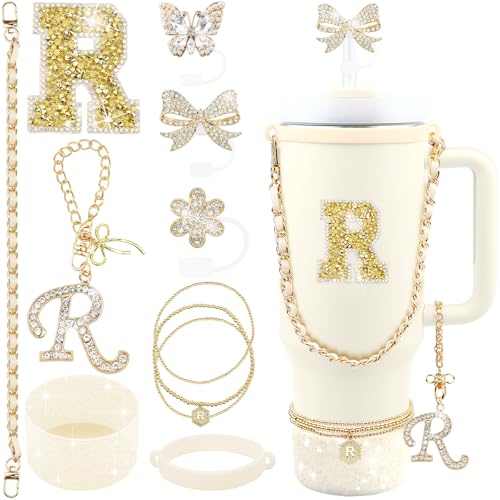 Hpebl 11PCS Gold for Stanley Cup Accessories with Flower Bow Charms（R）