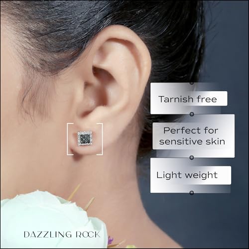 Dazzlingrock Collection 0.15 Carat (ctw) Black & White Diamond 6.5mm Square Micro Pave Hip Hop Iced Out Studs in 925 Sterling Silver, Unisex Design Ladies, Mens Real Diamond Earrings2