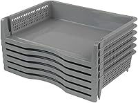 Vista 8 de Paquete de 6 bandejas apilables de plástico gris para almacenamiento de papel, organizador de papel de escritorio de oficina