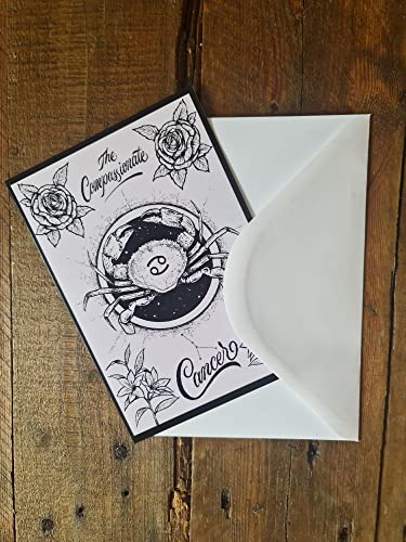 Image of Hand-Drawn Dot Art Zodiac Star Sign Print Greeting Card Astrology Poster Wall Art Horoscope Gift Present (Cancer, A5 Greeting Card (can be used as A5 poster))
