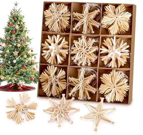 HOUISM 45-teiliges Strohsterne Set, Schneeflocke Christbaumanhänger...