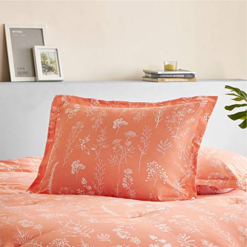Bedsure Queen Comforter Set - Coral Orange Comforter, Cute Floral Bedding Comforter Sets, 3 Pieces, 1 Soft Reversible Botanical Flowers Spring Comforter And 2 Pillow Shams #TOP7