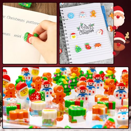 100 Pcs Christmas Erasers,Mini Eraser Novelty Santa Claus - Christmas Party Bag Fillers with Cute Small Animal,Christmas Rubbers with Gingerbread Man for Kids Party Favors & Classroom Rewards - Image 2